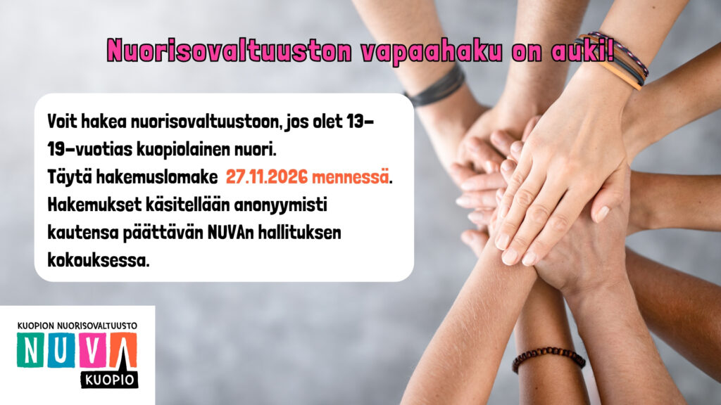 Kuopion nuorisovaltuuston vapaahaun aukioloilmoitus