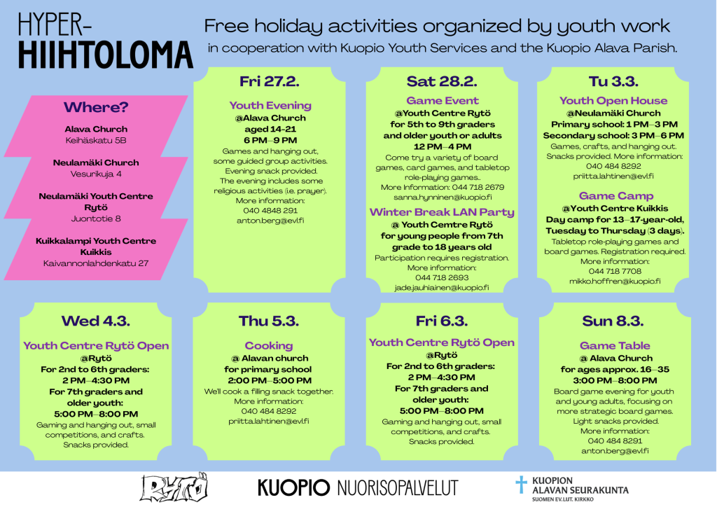 Winter holiday ad 2026 from Neulamäki youth centre and Alava parish.