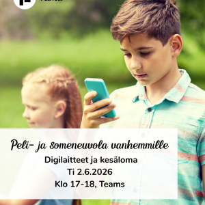 Mainos Pelituen Peli- ja someneuvola vanhemille.