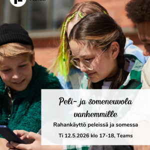 Mainos Pelituoen Peli- ja someneuvolasta vanhemmille.